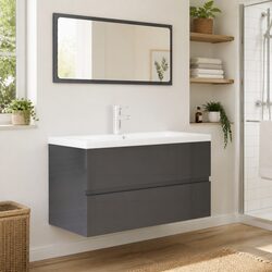 Stylish Grey Bathroom Furniture Set with Sink and Mirror
