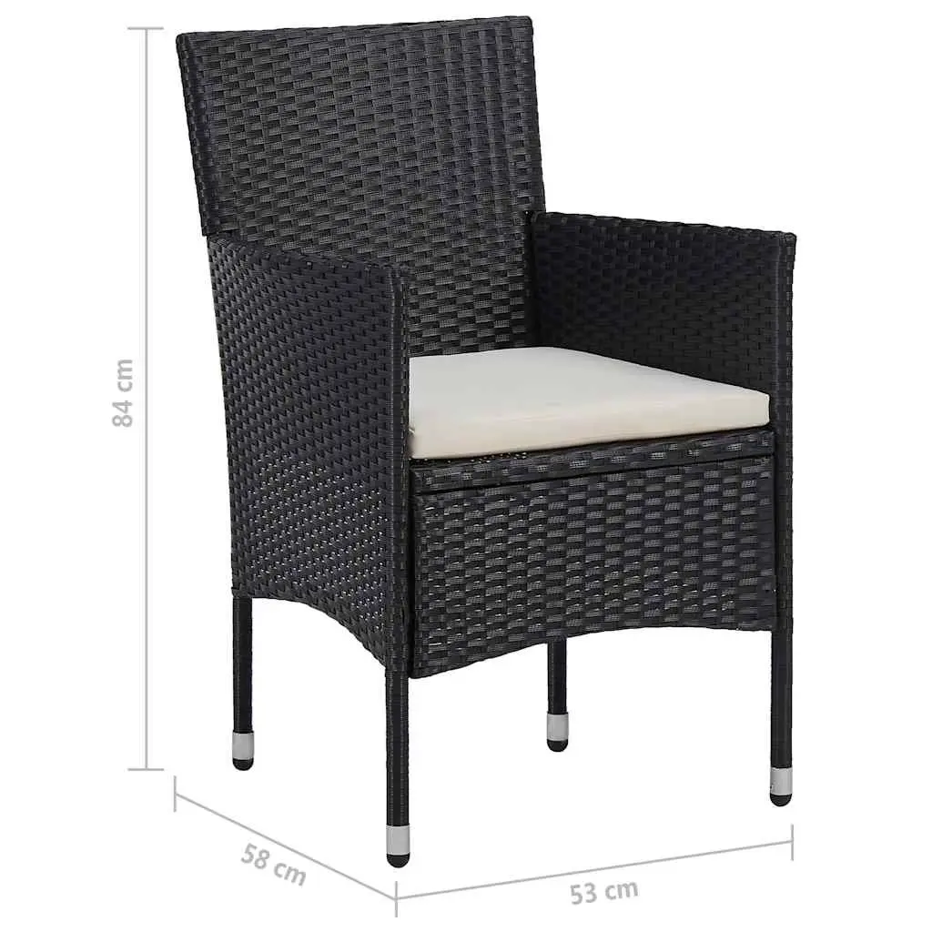 5-Piece Black Garden Dining Set with Rattan Cushions