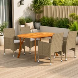 Stylish 5-Piece Garden Dining Set with Beige Rattan