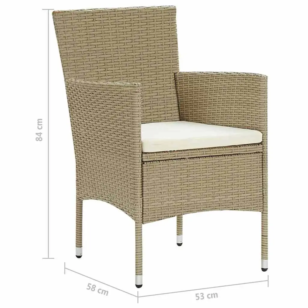 Garden Dining Set 5 Piece Solid Acacia Wood Table Steel Frame Chairs Beige Weather-Resistant PE Rattan Cushioned