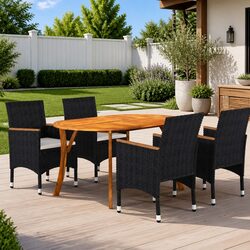5-Piece Acacia Wood Garden Dining Set with Black Chairs