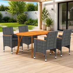 Garden Dining Set 5 Piece Outdoor Table Chairs Grey Rattan Cushioned