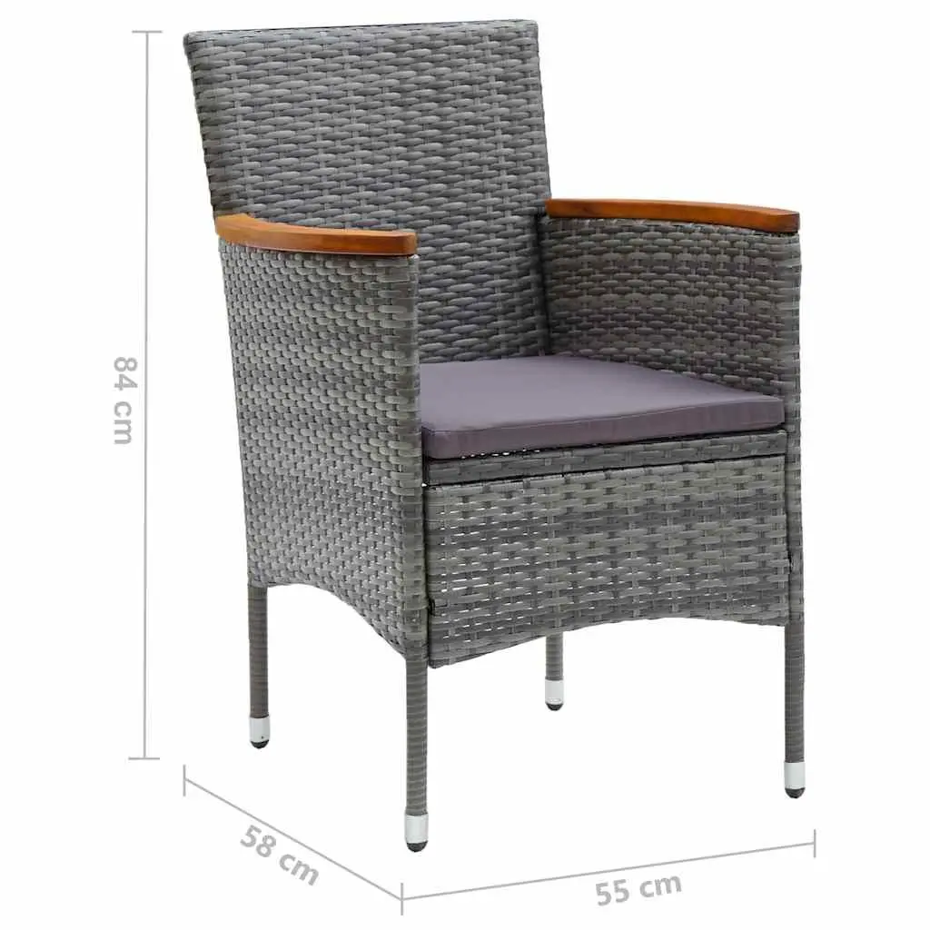 5-Piece Grey Rattan Outdoor Dining Set with Cushions