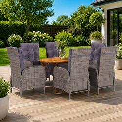 Garden Dining Set 7 Piece Outdoor Table Chairs Grey Weather Resistant Patio