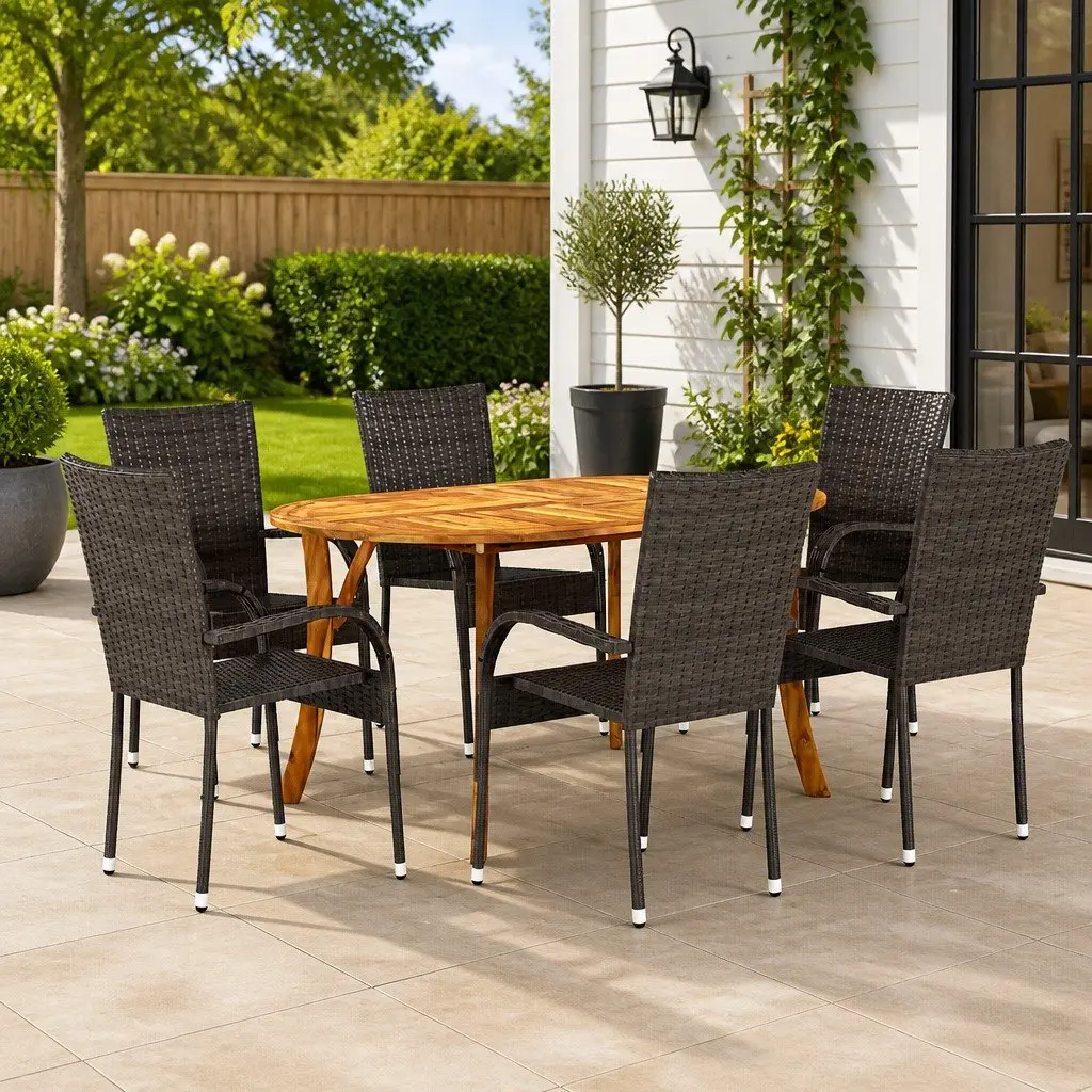7 Piece Garden Dining Set with Acacia Wood Table