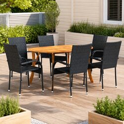 Durable 7-Piece Garden Dining Set with Black Acacia Wood