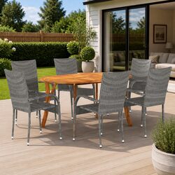 Sturdy 7-Piece Outdoor Dining Set with Grey Acacia Wood