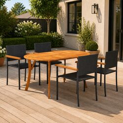 5-Piece Outdoor Dining Set with Black Acacia Wood
