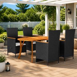 5 Piece Black Acacia Wood Garden Dining Set