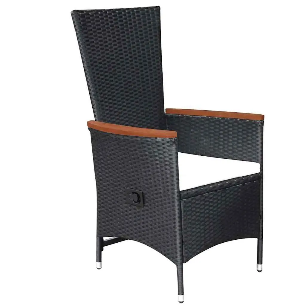 Garden Dining Set Acacia Wood Steel Rattan Black 5 Piece