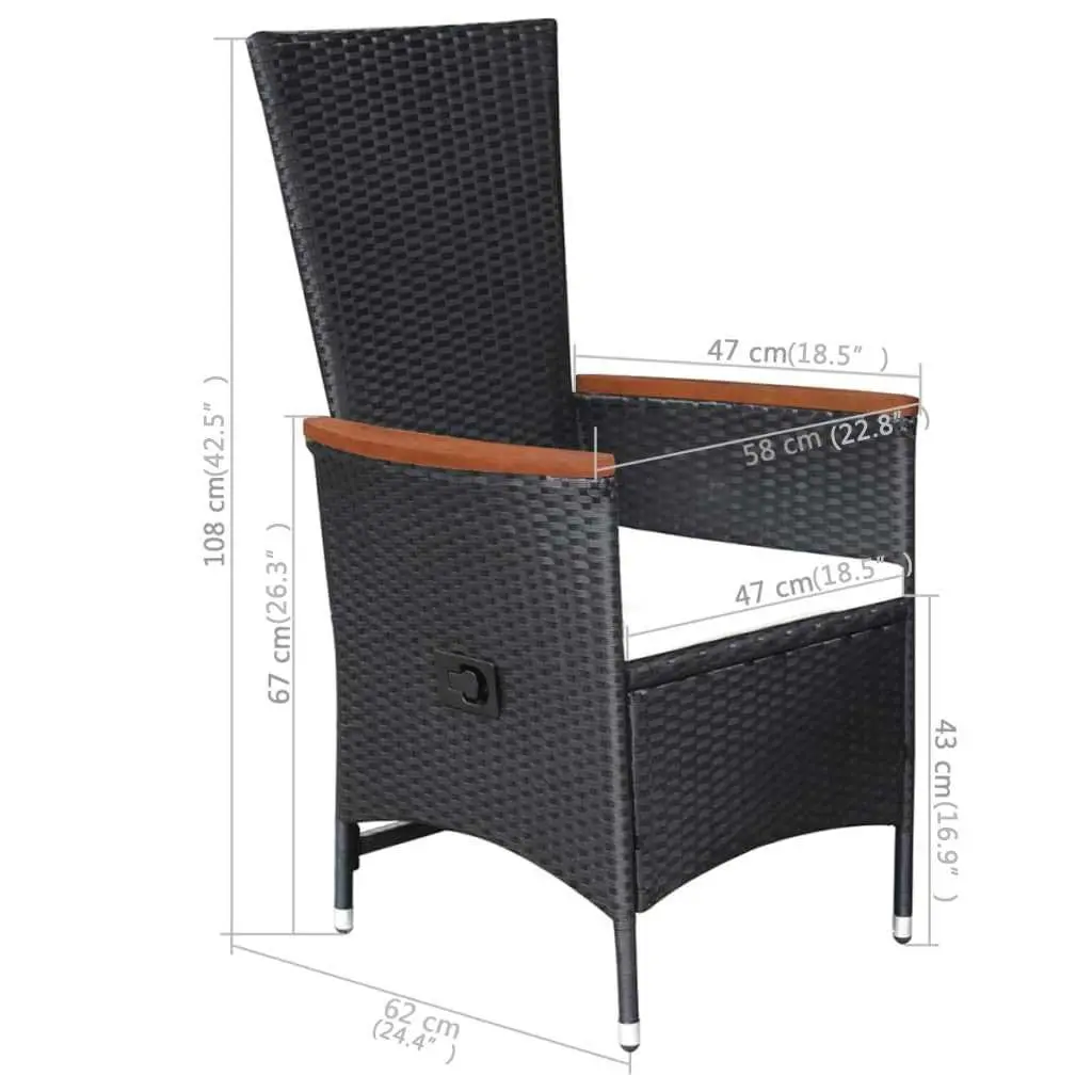 Garden Dining Set Acacia Wood Steel Rattan Black 5 Piece