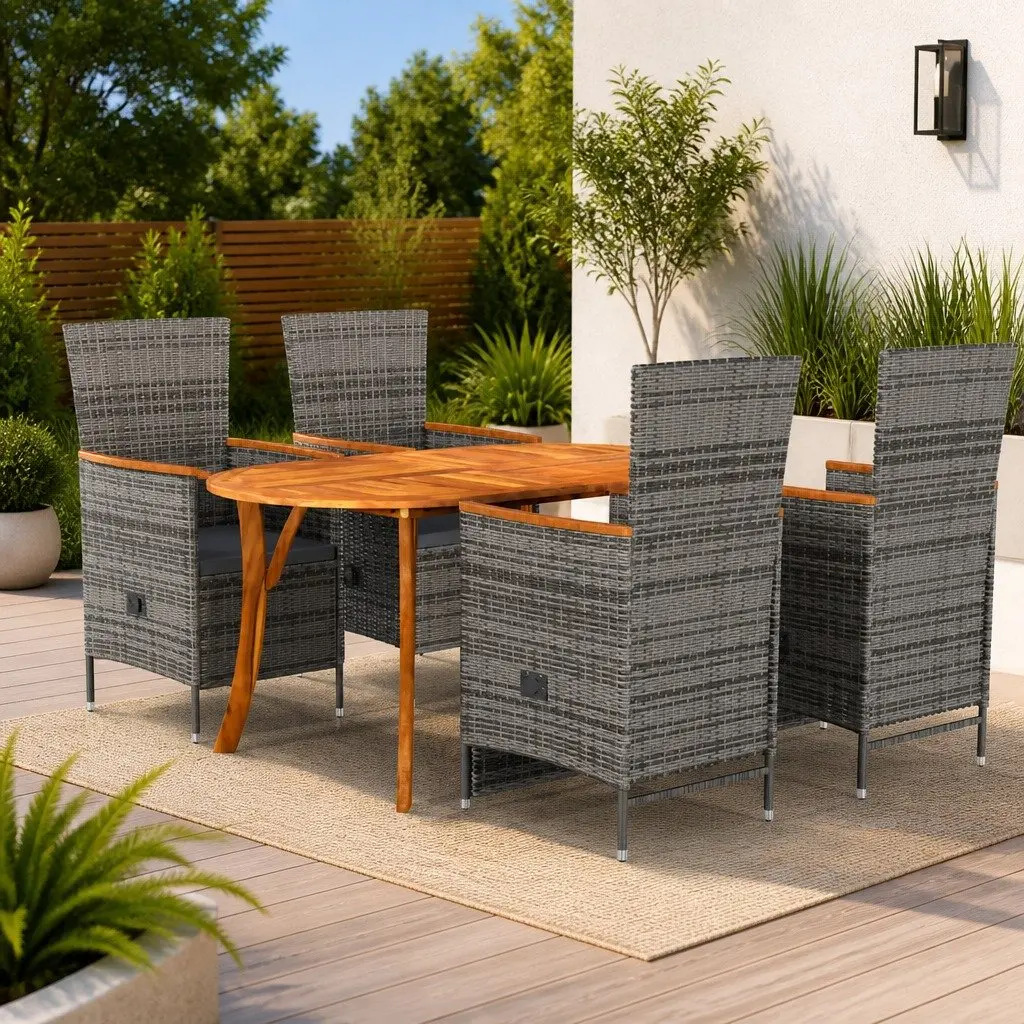 Garden Dining Set 5 Piece Outdoor Table Chairs Grey Patio Furniture