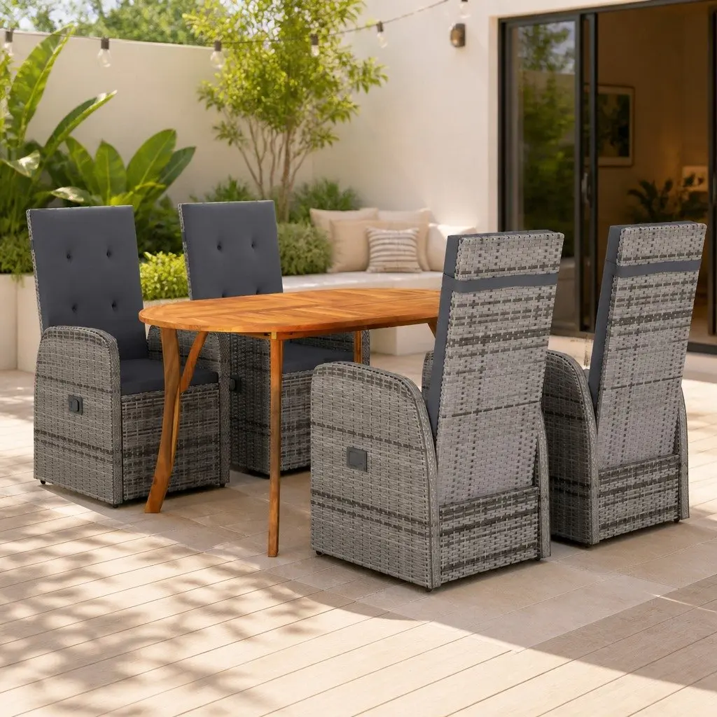 5 Piece Grey Acacia Wood Garden Dining Set