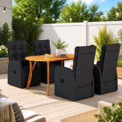 5-Piece Garden Dining Set with Acacia Table and Rattan Chairs
