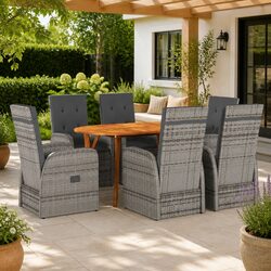 Garden Dining Set 7 Piece Outdoor Table Chairs Grey Patio Furniture Acacia Wood