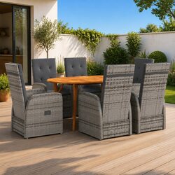 Durable 7-Piece Garden Dining Set in Grey Rattan