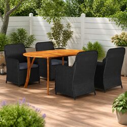 Sturdy 5-Piece Garden Dining Set in Black Acacia Wood