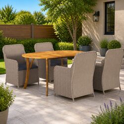 5-Piece Outdoor Dining Set with Acacia Wood and Rattan