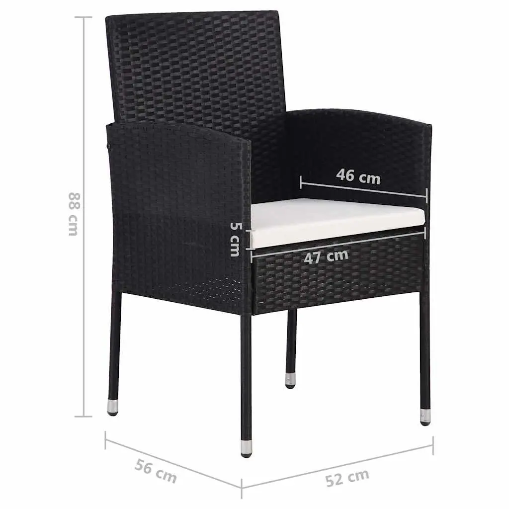 Garden Dining Set Acacia Wood Rattan 5 Piece Outdoor Table Chairs Black