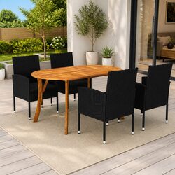 5-Piece Black Acacia Wood Garden Dining Set