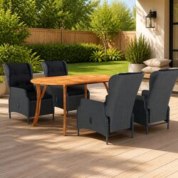 5-Piece Grey Rattan Garden Dining Set for Outdoor Spaces