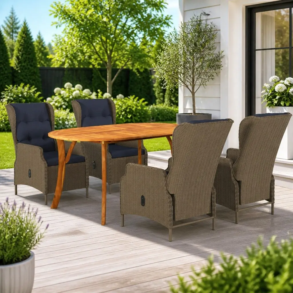 5-Piece Garden Dining Set with Brown Acacia Wood
