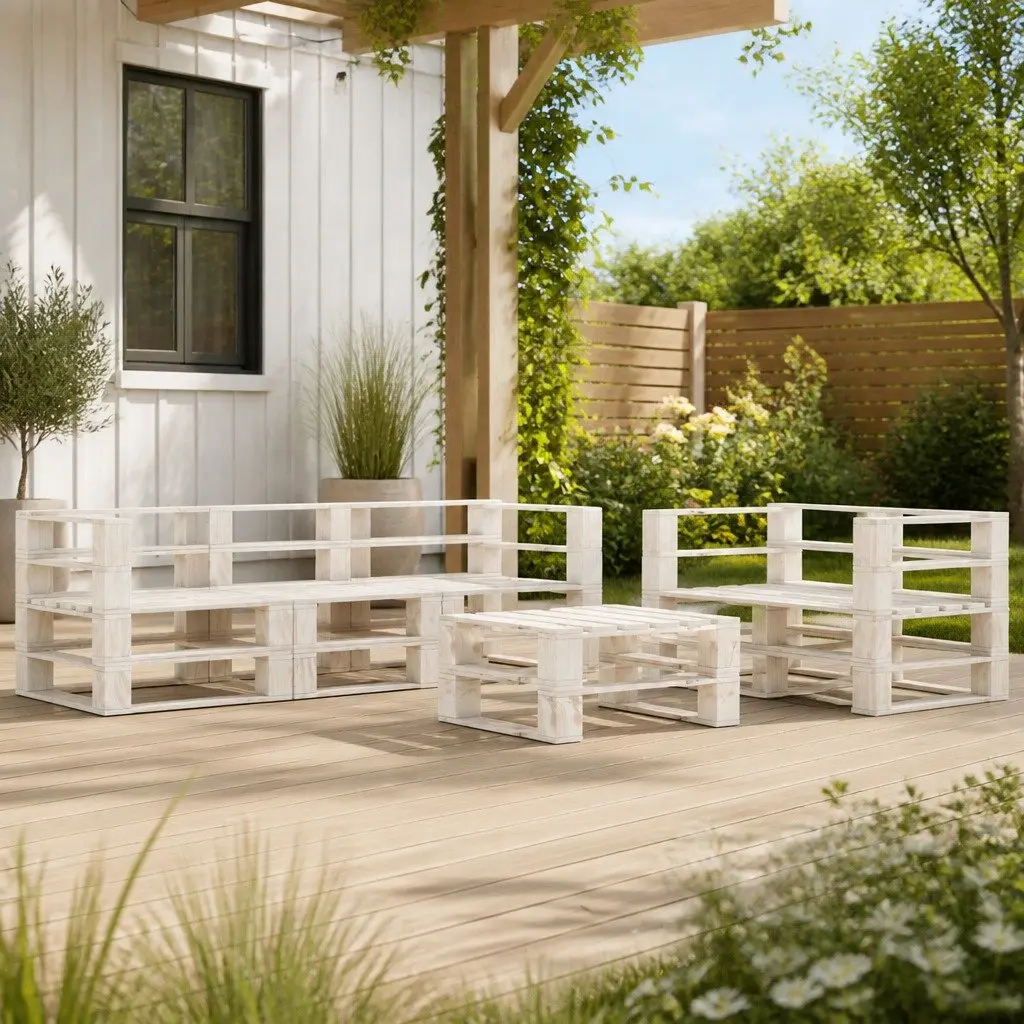 6-Piece White Wooden Garden Pallet Lounge Set