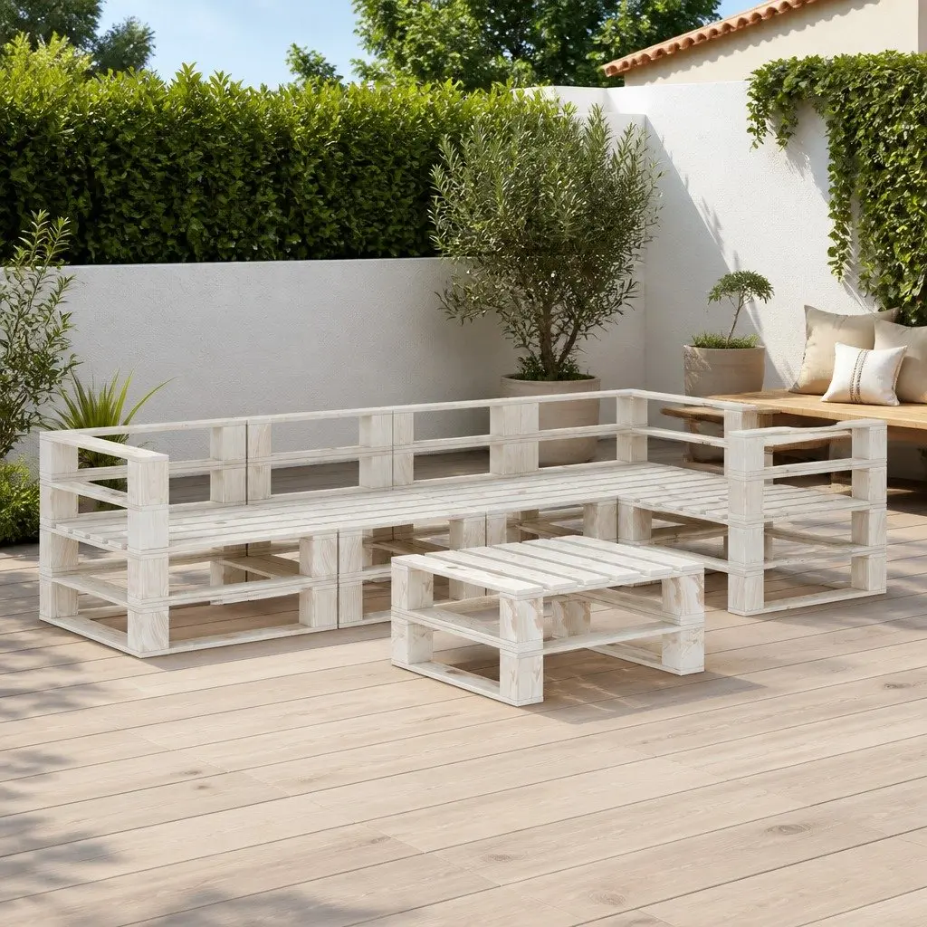 6 Piece Garden Lounge Set Pinewood White Pallet Outdoor Furniture