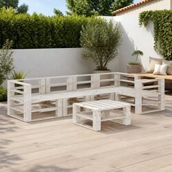 Durable 6 Piece Garden Pallet Lounge Set in White