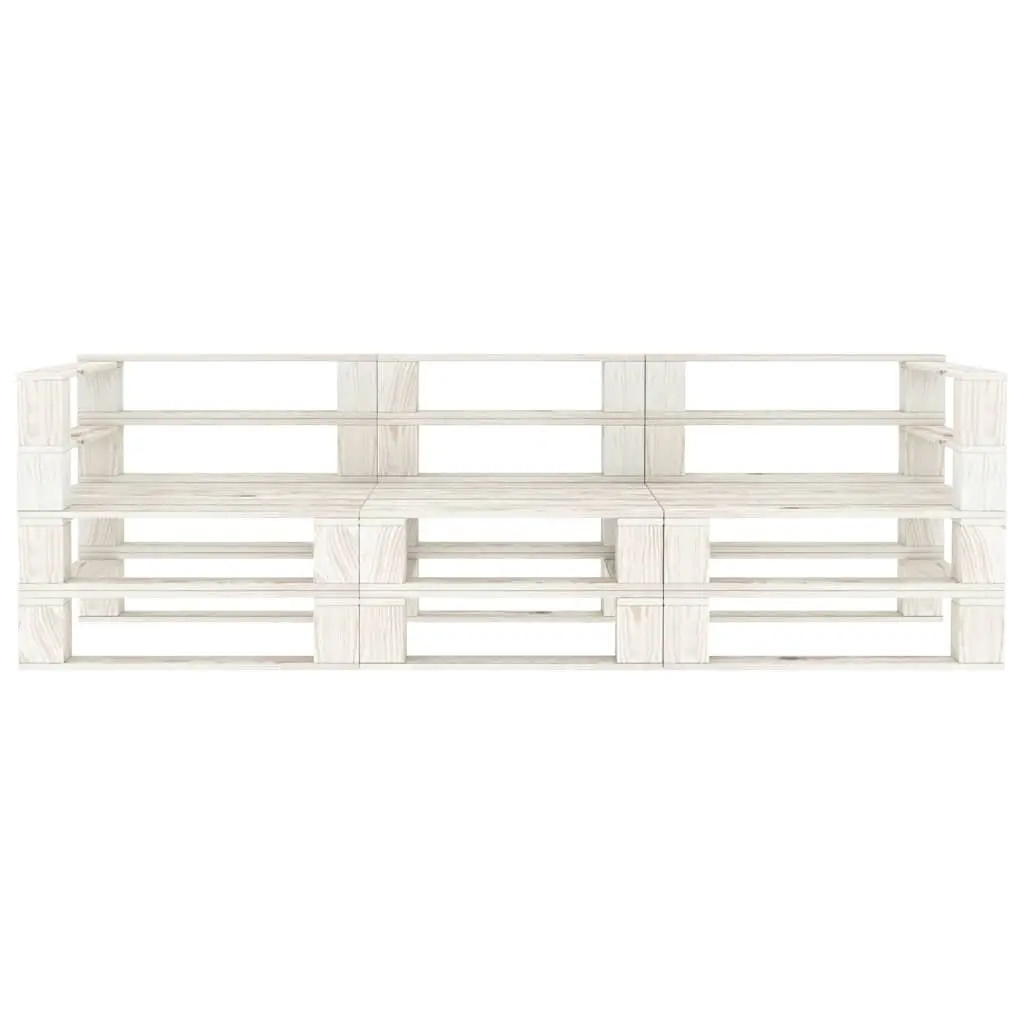 Garden Pallet Sofa Pinewood 3-Seater White Outdoor Patio Couch Rustic