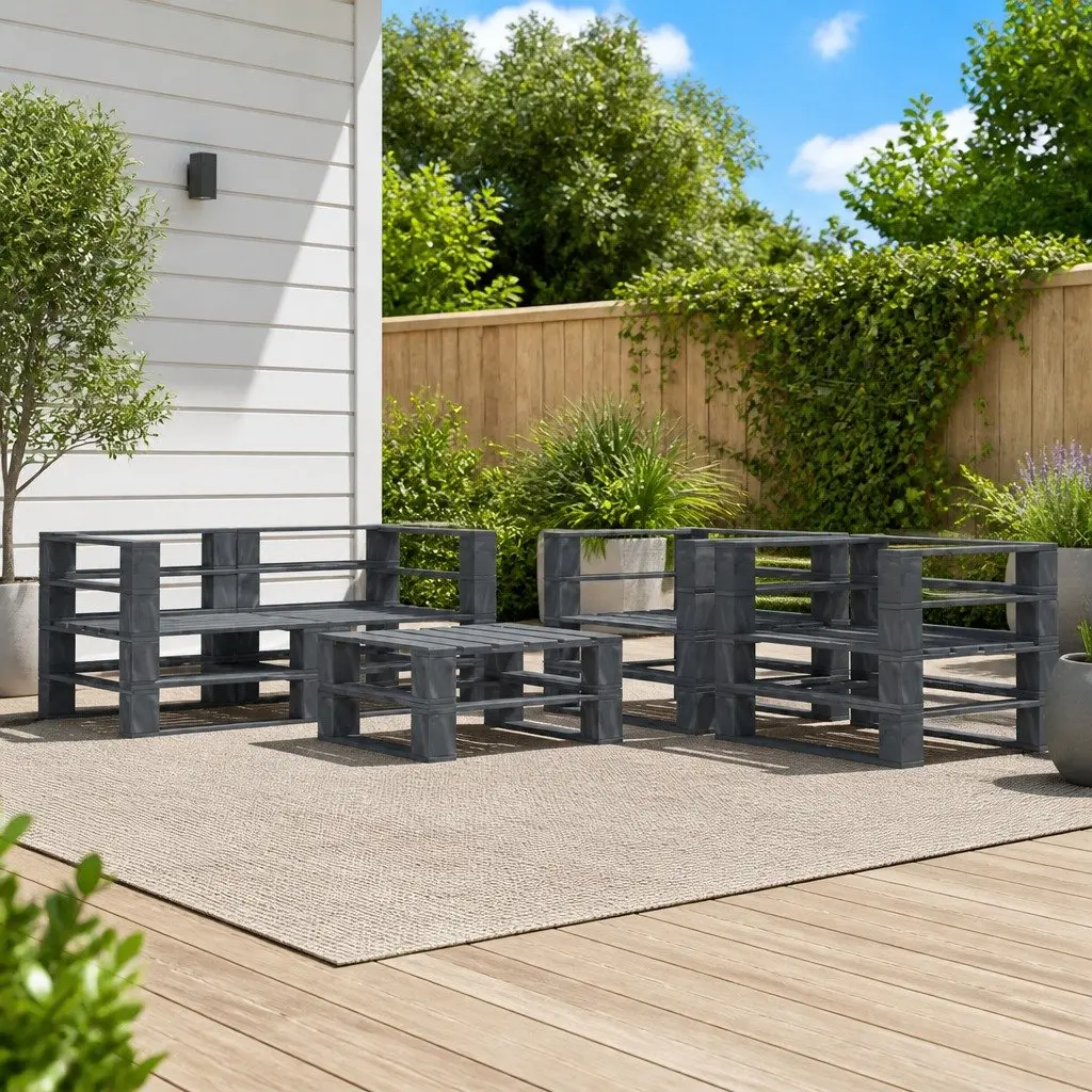 5 Piece Garden Lounge Set Pinewood Grey