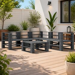 Durable 6-Piece Grey Wooden Garden Pallet Lounge Set