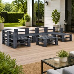 Durable 8 Piece Grey Wooden Garden Pallet Lounge Set