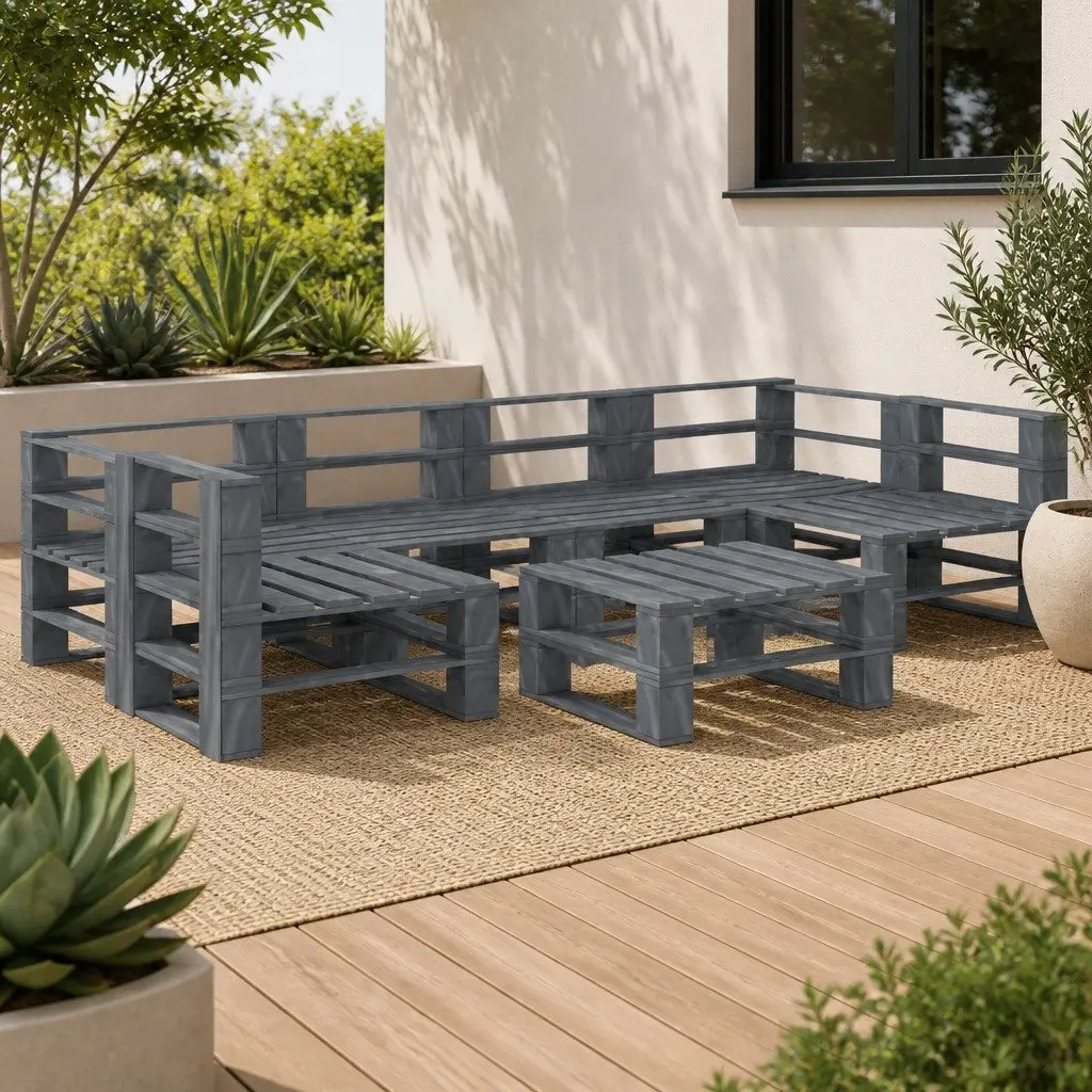 7 Piece Garden Pallet Lounge Set Grey