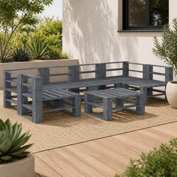 High-Quality 7 Piece Garden Pallet Lounge Set Grey