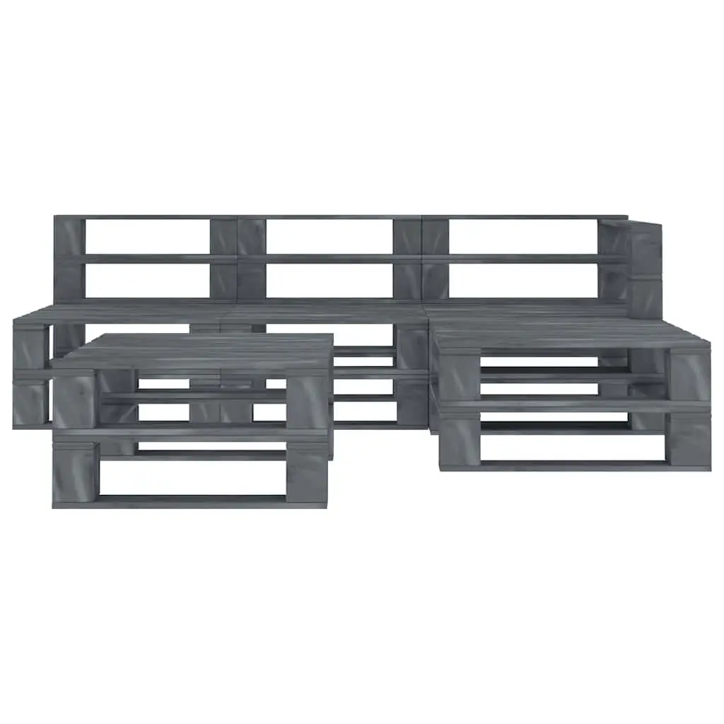 Garden Lounge Set Pinewood 5 Piece Grey Pallet Outdoor Furniture