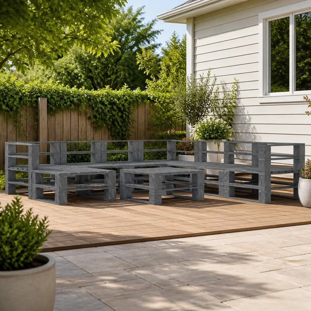 Garden Pallet Lounge Set Pinewood 9 Piece Grey Outdoor Furniture Patio Sofa