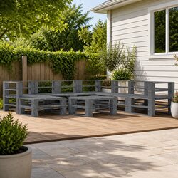Durable 9 Piece Grey Pinewood Garden Lounge Set