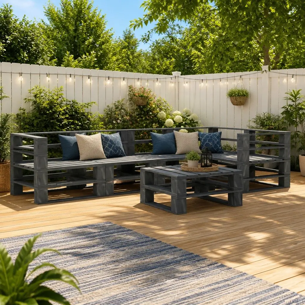 6-Piece Grey Garden Pallet Lounge Set