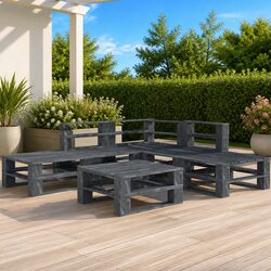 Durable 6-Piece Grey Wood Garden Pallet Lounge Set