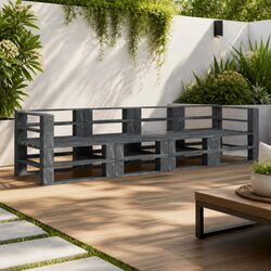 Durable Grey Wood 4-Seater Outdoor Garden Pallet Sofa