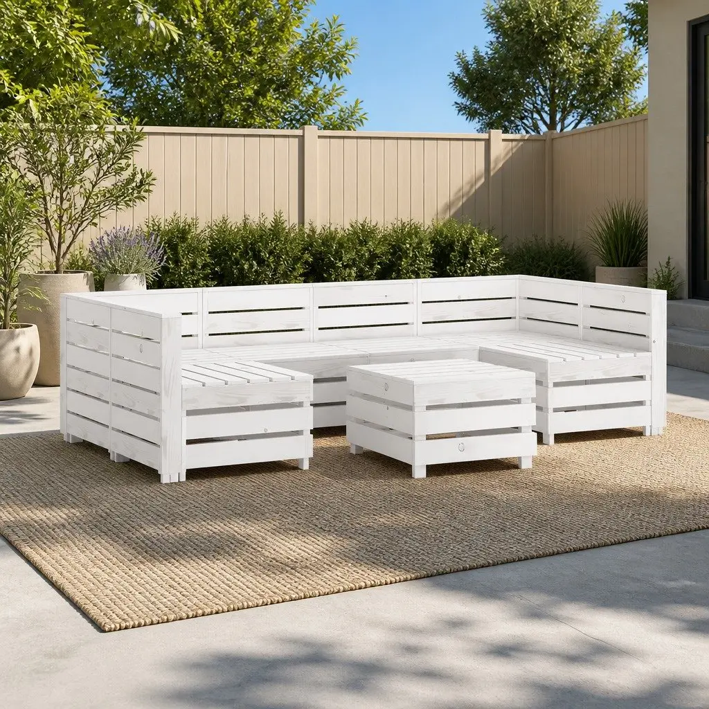 7 Piece Garden Lounge Set Pinewood White