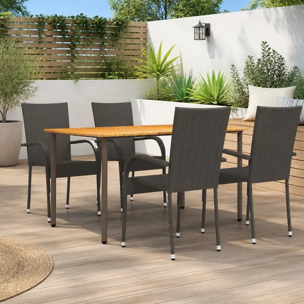 5-Piece Brown Garden Dining Set with Steel Frames