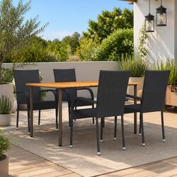 5-Piece Black PE Rattan Outdoor Garden Dining Set