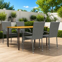 5-Piece Grey Outdoor Dining Set with Acacia Table