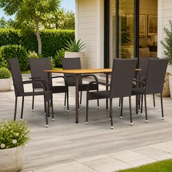 7-Piece Garden Dining Set with Steel Frame and Acacia Top
