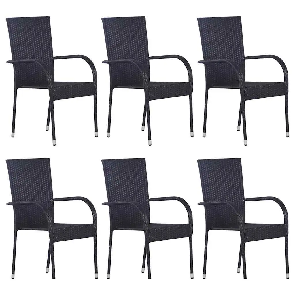 7 Piece Outdoor Dining Set with Black Rattan Chairs