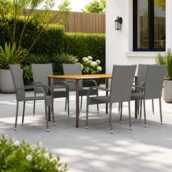 Sturdy 7 Piece Garden Dining Set with Steel Frame and Acacia Table