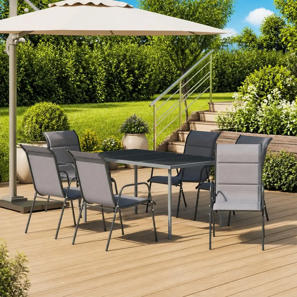 7-Piece Anthracite Outdoor Dining Set with Steel Frame