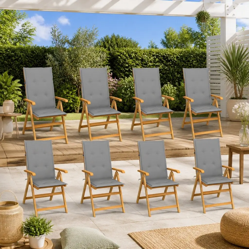 8-Piece Teak Wood Outdoor Reclining Chairs with Cushions